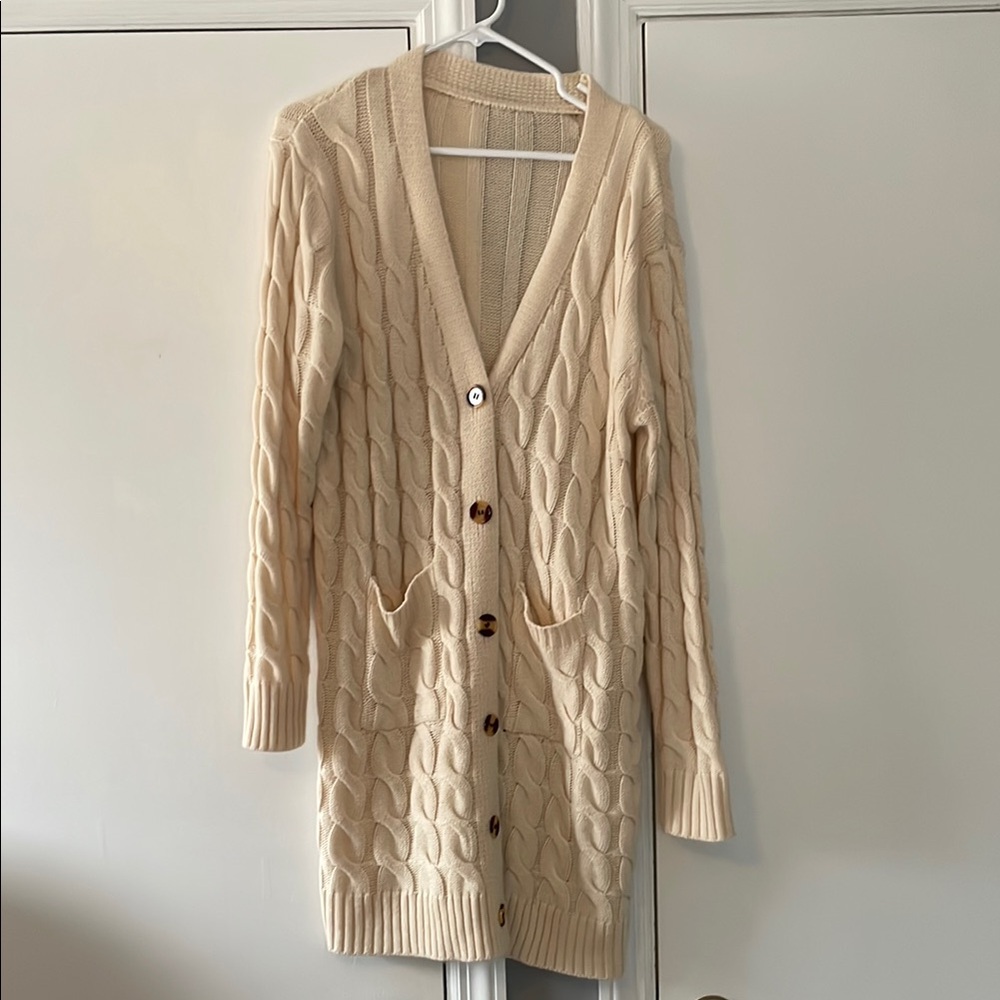 Cable Knit Cream Cardigan Sweater